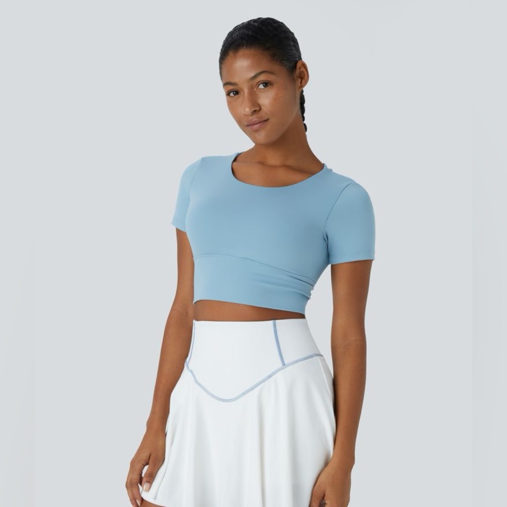 HALARA XL Blue Crisscross Cut Out Crop Yoga Sport Gym Dance Top Bra Tank Padded